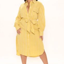 Fashion Nova Spring Picnics Shirt Dress - Yellow