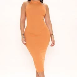 Fashion Nova Lola Midi Dress - Orange
