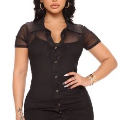 Fashion Nova Don't Mesh With Me Mini Dress - Black