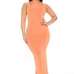 Fashion Nova Back In Town Slinky Maxi Dress - Orange