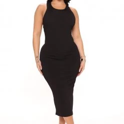 Fashion Nova Sunny Days Midi Dress - Black