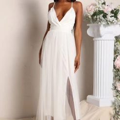 Fashion Nova Mesh Overlay Maxi Dress - White