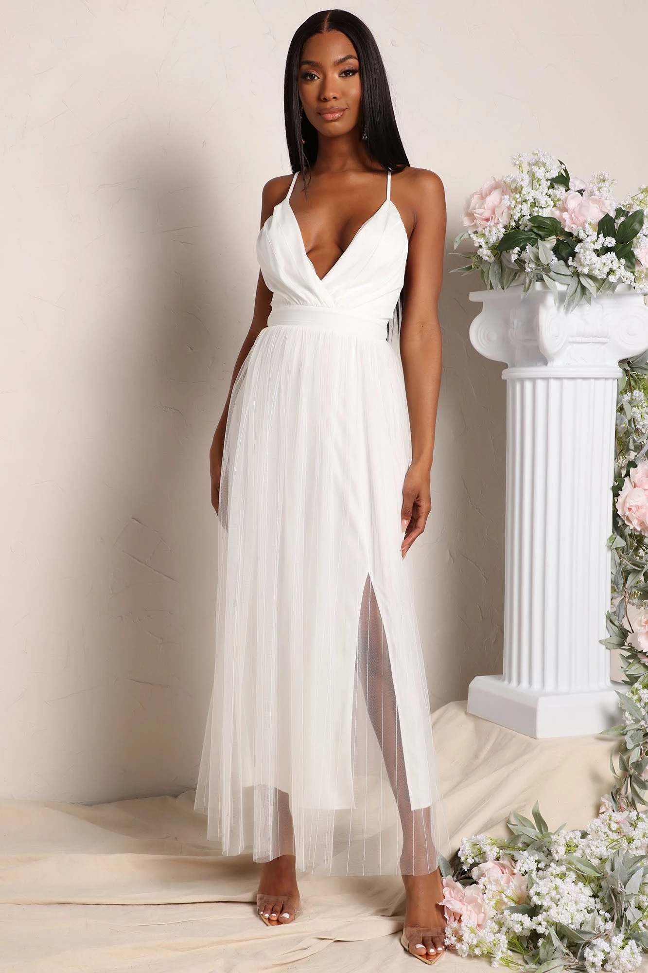 Fashion Nova Mesh Overlay Maxi Dress - White 3 Fashion Nova Mesh Overlay Maxi Dress - White