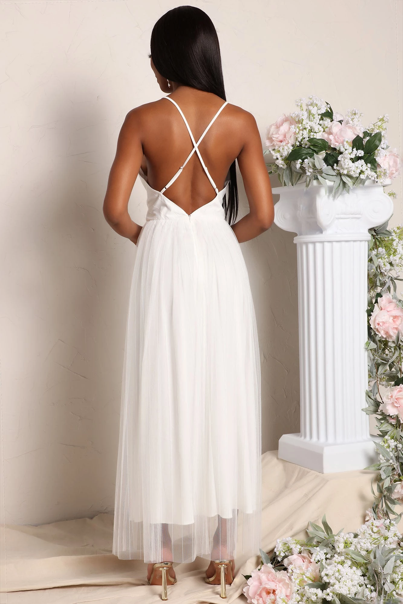 Fashion Nova Mesh Overlay Maxi Dress - White 6 Fashion Nova Mesh Overlay Maxi Dress - White - Image 4