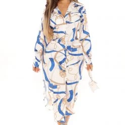 Fashion Nova Got A Chance Maxi Shirt Dress - White/combo