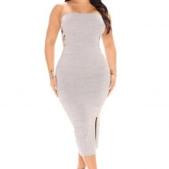 Fashion Nova Dani Midi Dress - Heather Grey