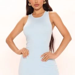 Fashion Nova Reno Ribbed Mini Dress - Light Blue -fashion nova dresses Shop 03 24 22Studio24792 PB