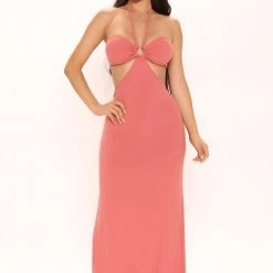 Fashion Nova Gina Ribbed Maxi Dress - Marsala