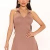 Fashion Nova Becca Fit And Flare Mini Dress - Taupe