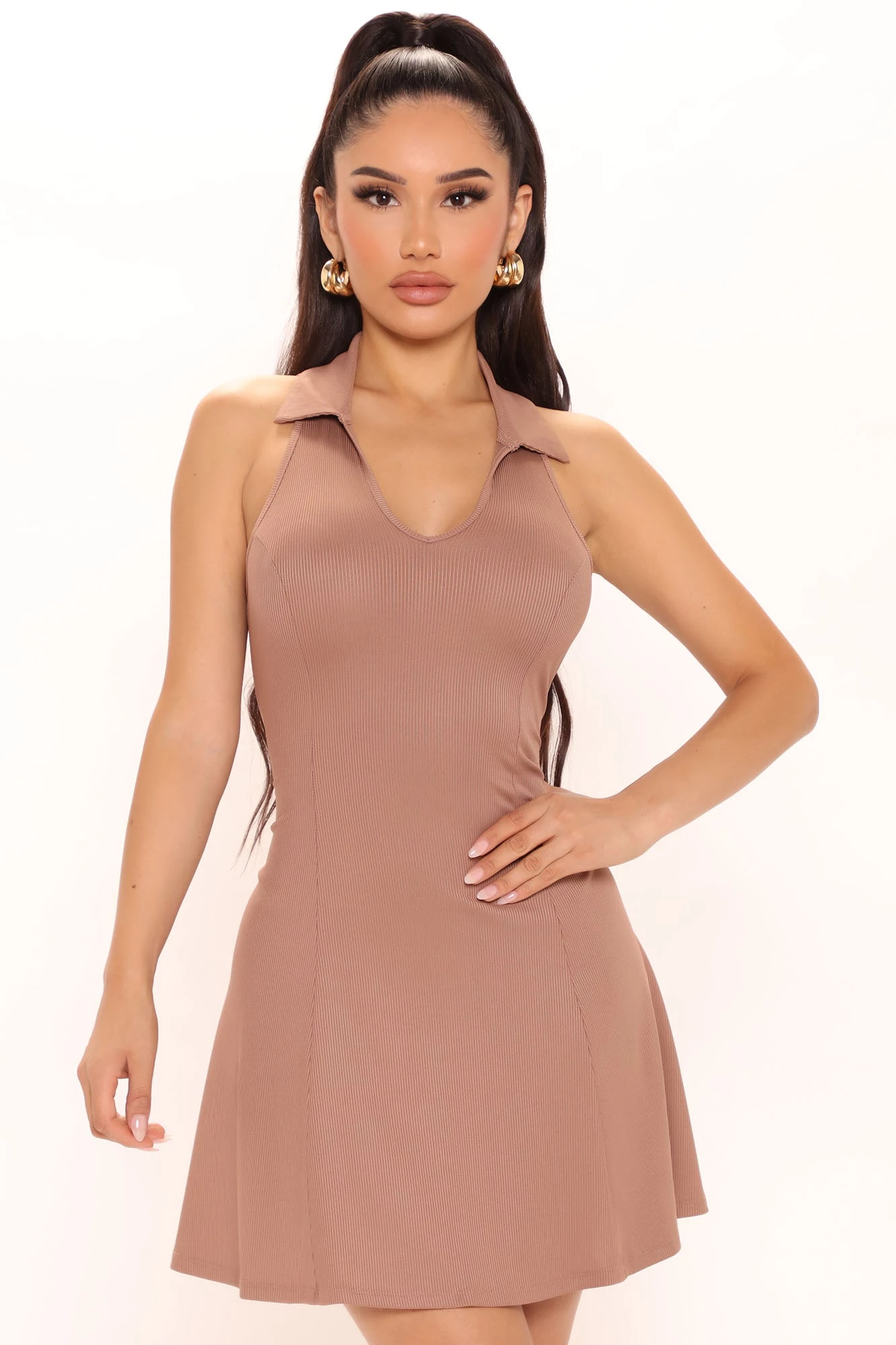 Fashion Nova Becca Fit And Flare Mini Dress - Taupe 3 Fashion Nova Becca Fit And Flare Mini Dress - Taupe