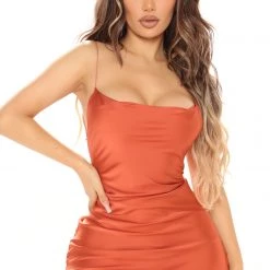 Fashion Nova Sandra Satin Mini Dress - Orange