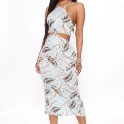 Fashion Nova Destination Printed Midi Dress - Blue/combo