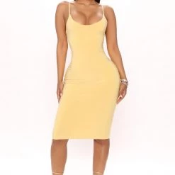 Fashion Nova Taste Sweet Double Lined Midi Dress - Yellow