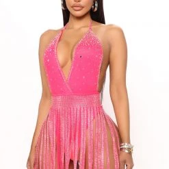 Fashion Nova Festival Love Embellished Mini Dress - Neon Pink