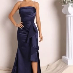 Fashion Nova Melanie Satin Maxi Dress - Navy
