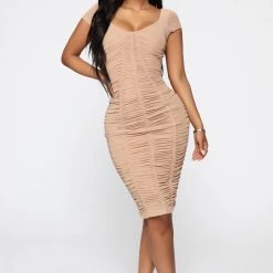 Fashion Nova Simply Ageless Ruched Midi Dress - Nude -fashion nova dresses Shop 04 24 19 Studio 1 MA 11 12 06 9 PD6958NFN Nude 0239 RA scaled