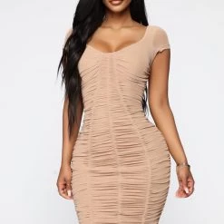 Fashion Nova Simply Ageless Ruched Midi Dress - Nude -fashion nova dresses Shop 04 24 19 Studio 1 MA 11 12 10 9 PD6958NFN Nude 0241 RA scaled