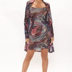 Fashion Nova Eliane Mesh Mini Dress Set - Burgundy/combo