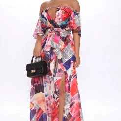 Fashion Nova Vogue Moment Printed Maxi Dress - Pink/combo