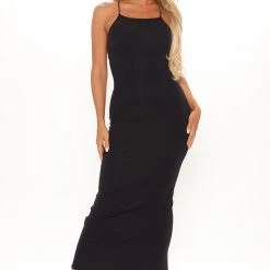 Fashion Nova Janessa Lace Up Maxi Dress - Black