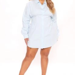 Fashion Nova Estella Shirt Dress - Light Blue -fashion nova dresses Shop 05 03 22Studio1 KJ AC 10 38 11 10 HF21F653 LightBlue 2505 PLUS PB