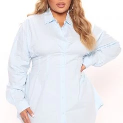 Fashion Nova Estella Shirt Dress - Light Blue -fashion nova dresses Shop 05 03 22Studio1 KJ AC 10 38 14 10 HF21F653 LightBlue 2507 PLUS PB