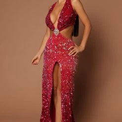 Fashion Nova Samira Sequin Maxi Dress - Fuchsia/combo