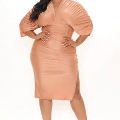 Fashion Nova Mandy Ruched Midi Dress - Peach -fashion nova dresses Shop 05 04 21Studio1 ME RL 09 58 42 15 FS21F888 Peach 4294 PLUS WG
