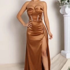 Fashion Nova Royal Highness Satin Maxi Dress - Copper