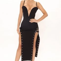 Fashion Nova Call The Shots Midi Dress - Black