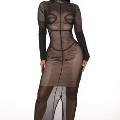 Fashion Nova Risky Moments Mesh Maxi Dress - Black