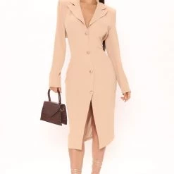 Fashion Nova Work For Me Blazer Midi Dress - Taupe