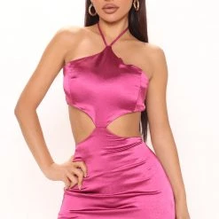 Fashion Nova Easy Love Satin Mini Dress - Wine