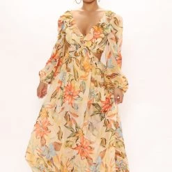 Fashion Nova Ready For Hawaii Maxi Dress - Yellow/combo