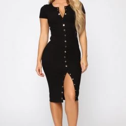 Fashion Nova Take Me There Ribbed Midi Dress - Black