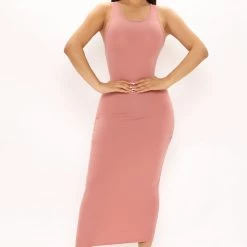 Fashion Nova Reena Ruched Midi Dress - Rose
