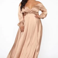 Fashion Nova Mansion Dinner Party Satin Gown - Gold/Brown -fashion nova dresses Shop 05 15 17 MS 17 50 42 40 DWR11457 GoldBrown 2209 AG scaled
