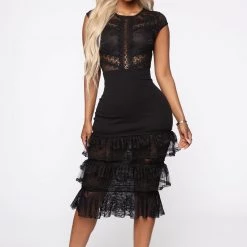 Fashion Nova Need Attention Lace Midi Dress - Black