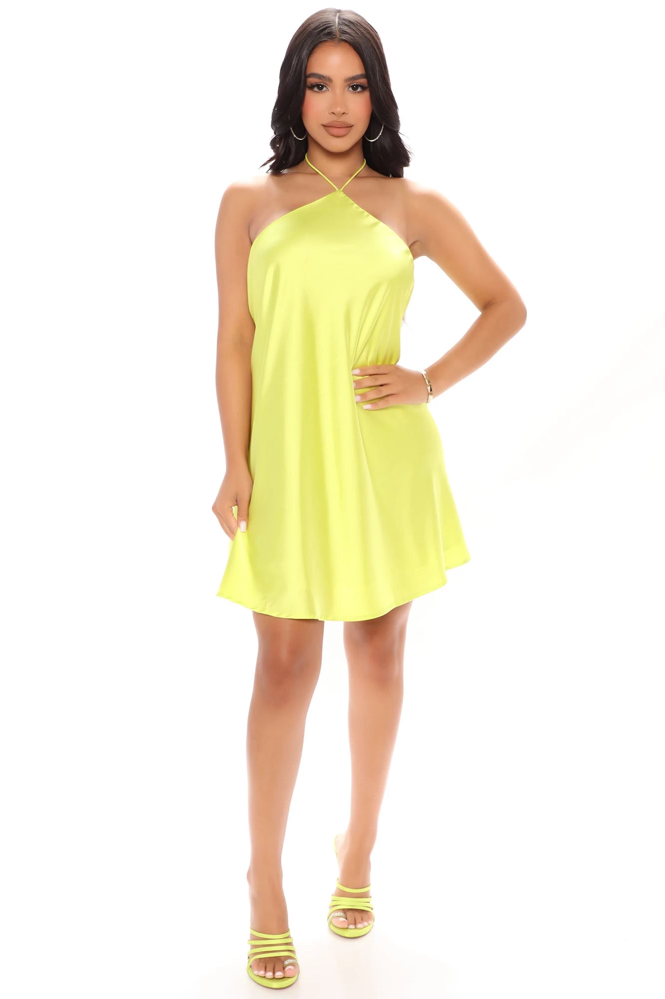 Fashion Nova Aldrin Satin Mini Dress - Lime 4 Fashion Nova Aldrin Satin Mini Dress - Lime - Image 2