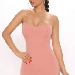 Fashion Nova Dani Double Lined Midi Dress - Peach