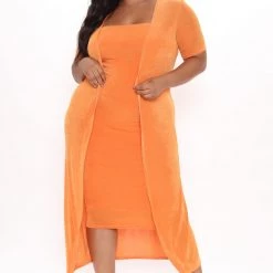 Fashion Nova Feeling Today Slinky Midi Dress Set - Orange -fashion nova dresses Shop 05 24 21Studio1 MS 14 12 41 52 ST30183DJ Orange P 2424 PLUS KL
