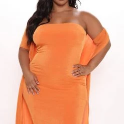 Fashion Nova Feeling Today Slinky Midi Dress Set - Orange -fashion nova dresses Shop 05 24 21Studio1 MS 14 12 51 52 ST30183DJ Orange P 2431 PLUS KL