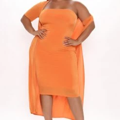 Fashion Nova Feeling Today Slinky Midi Dress Set - Orange -fashion nova dresses Shop 05 24 21Studio1 MS 14 13 01 52 ST30183DJ Orange P 2433 PLUS KL