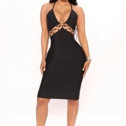 Fashion Nova His Heart's Desire Bandage Midi Dress - Black