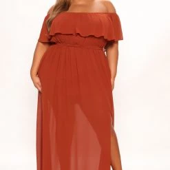 Fashion Nova Cabo Sunset Chiffon Maxi Dress - Rust -fashion nova dresses Shop 05 25 22Studio1 MS DJ 10 26 40 8 DM2642 Rust 0137 PLUS KS