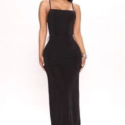 Fashion Nova Skye Slinky Maxi Dress - Black