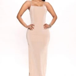 Fashion Nova Skye Slinky Maxi Dress - Taupe
