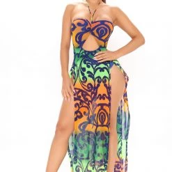 Fashion Nova Yacht Days Maxi Dress - Green/combo