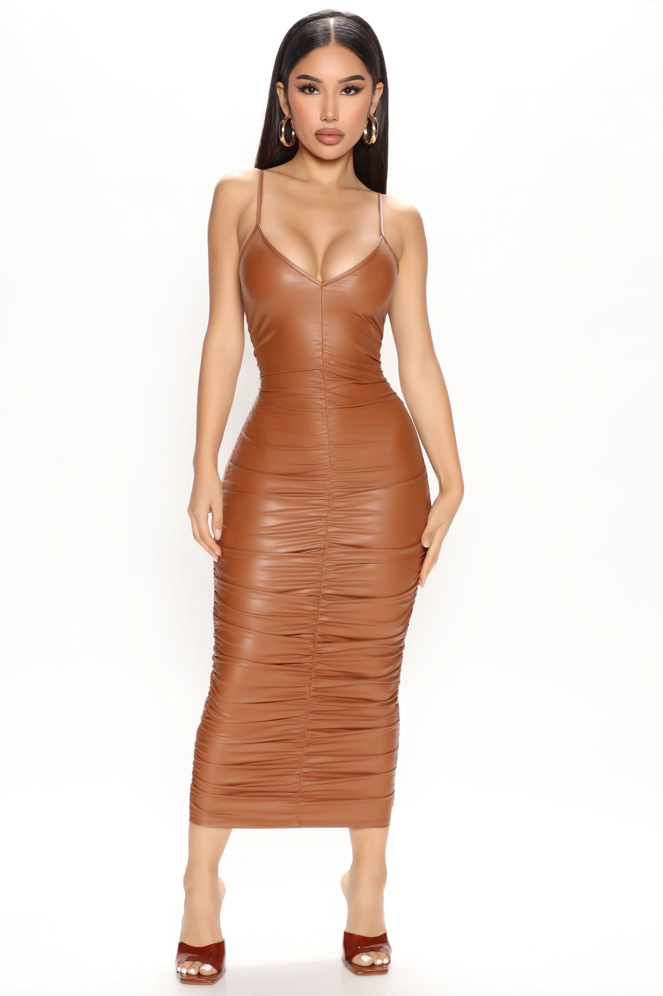 Fashion Nova No Feelings Faux Leather Midi Dress - Cognac 3 Fashion Nova No Feelings Faux Leather Midi Dress - Cognac