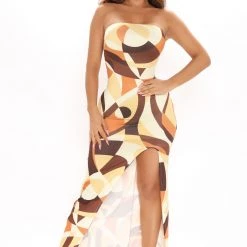 Fashion Nova Let Me Be Maxi Dress - Brown Combo
